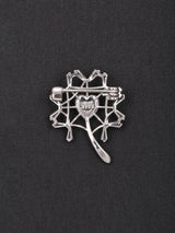 Floral Heart Zircon Sterling Silver Brooch
