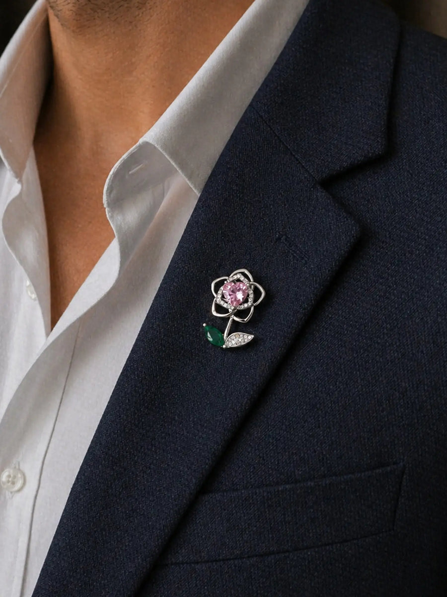 Pink Heart Floral Sterling Silver Brooch