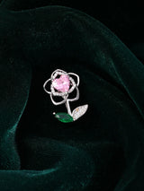 Pink Heart Floral Sterling Silver Brooch