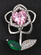 Pink Heart Floral Sterling Silver Brooch