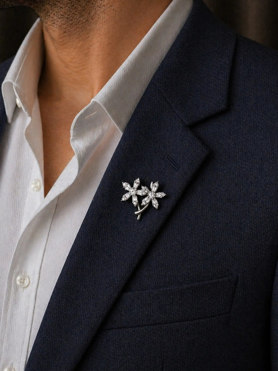 Dual Flower Sterling Silver Brooch
