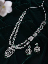 Double Strand Floral American Diamond Necklace and Earrings Set