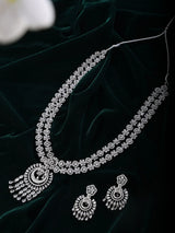 Double Strand Floral American Diamond Necklace and Earrings Set