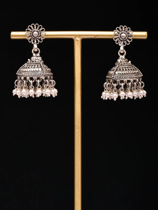 Floral Pearl Drop Sterling Silver Jhumka Earrings