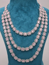 Multi-Strand Pink and White Zircon Statement Necklace and Earrings Set