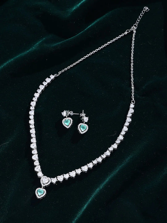 Heart Cut Zircon Sterling Silver Necklace and Earrings Set