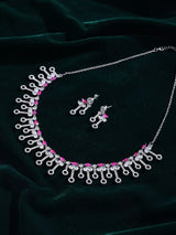 Pink Marquise Stone Sterling Silver Fringe Necklace and Earring Set