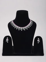 Pink Marquise Stone Sterling Silver Fringe Necklace and Earring Set