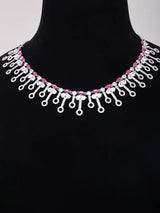 Pink Marquise Stone Sterling Silver Fringe Necklace and Earring Set