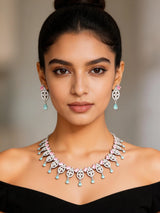 Pink and Aqua Stone Sterling Silver Necklace Set with Danglers