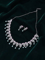 Pink and Aqua Stone Sterling Silver Necklace Set with Danglers