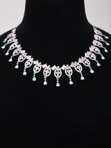 Pink and Aqua Stone Sterling Silver Necklace Set with Danglers