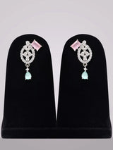 Pink and Aqua Stone Sterling Silver Necklace Set with Danglers