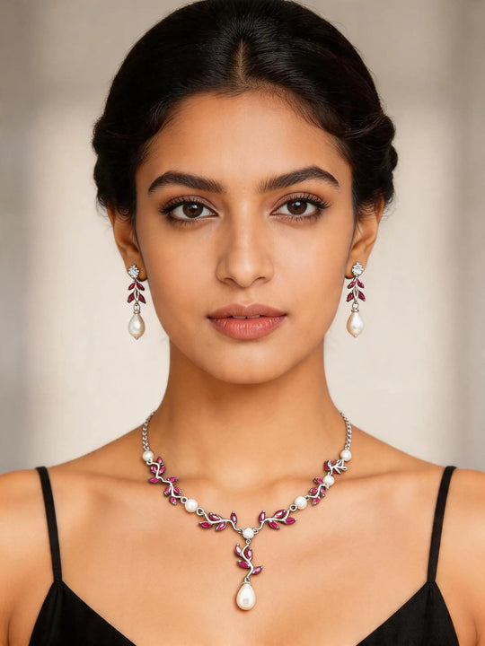 Vine and Pearl Sterling Silver Necklace Set