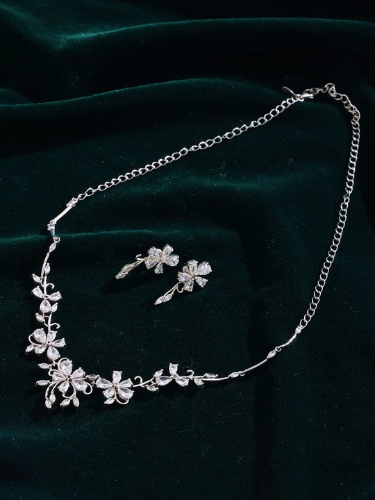 Floral Sterling Silver Adjustable Necklace and Earrings Set