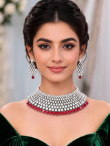 Red and White Zircon Bridal Choker and Earrings Set
