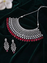 Red and White Zircon Bridal Choker and Earrings Set