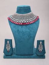 Red and White Zircon Bridal Choker and Earrings Set
