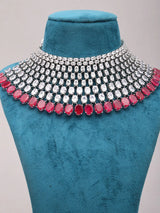 Red and White Zircon Bridal Choker and Earrings Set