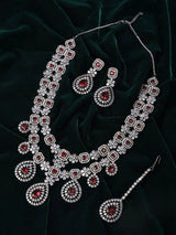 Pink Floral Teardrop American Diamond Bridal Necklace Set