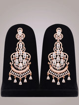 Peach Zircon Drop Earrings and Maang Tikka Set in Brass