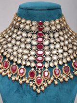 Crimson Teardrop Kundan Choker Necklace Set with Maang Tikka