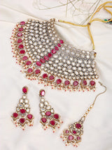 Crimson Teardrop Kundan Choker Necklace Set with Maang Tikka
