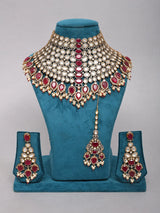 Crimson Teardrop Kundan Choker Necklace Set with Maang Tikka