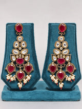 Crimson Teardrop Kundan Choker Necklace Set with Maang Tikka