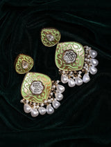 Meenakari Teardrop Earrings With Pearl Drop in Brass