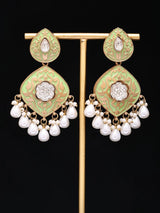 Meenakari Teardrop Earrings With Pearl Drop in Brass