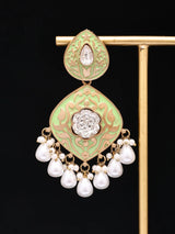 Meenakari Teardrop Earrings With Pearl Drop in Brass