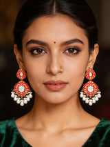 Meenakari Teardrop Earrings With Pearl Drop in Brass