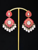 Meenakari Teardrop Earrings With Pearl Drop in Brass