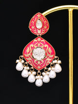 Meenakari Teardrop Earrings With Pearl Drop in Brass