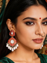 Meenakari Teardrop Earrings With Pearl Drop in Brass