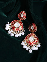 Meenakari Teardrop Earrings With Pearl Drop in Brass