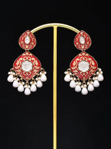 Meenakari Teardrop Earrings With Pearl Drop in Brass