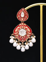 Meenakari Teardrop Earrings With Pearl Drop in Brass