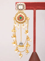 Kundan Pearl and Ghungroo Drop Kashmiri Brass Earrings