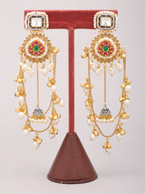 Kundan Pearl and Ghungroo Drop Kashmiri Brass Earrings