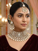 Teardrop Kundan Bridal Choker Set with Chaand Bali Earrings and Maang Tikka