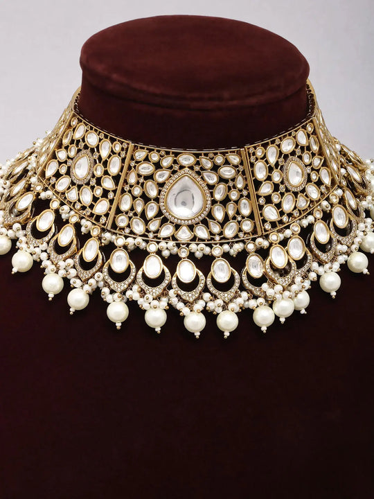 Teardrop Kundan Bridal Choker Set with Chaand Bali Earrings and Maang Tikka