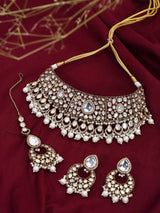 Teardrop Kundan Bridal Choker Set with Chaand Bali Earrings and Maang Tikka
