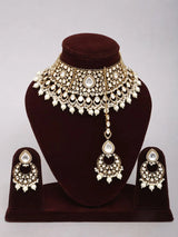 Teardrop Kundan Bridal Choker Set with Chaand Bali Earrings and Maang Tikka