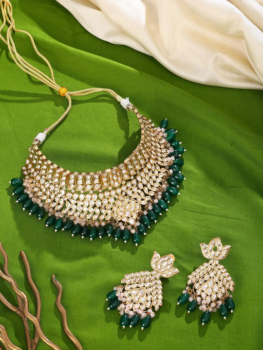 Polki and Pearl Drop Bridal Necklace and Earrings Set