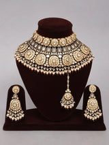 Kundan and Pearl Bridal Choker Necklace Set with Earrings and Maang Tikka
