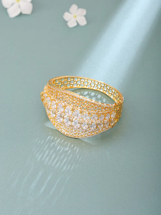 Emerald Green American Diamond Tooth Motif Brass Bangle