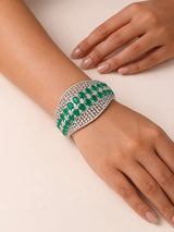 Emerald Green American Diamond Tooth Motif Brass Bangle