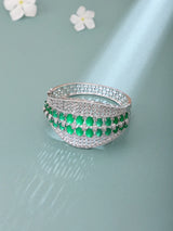Emerald Green American Diamond Tooth Motif Brass Bangle